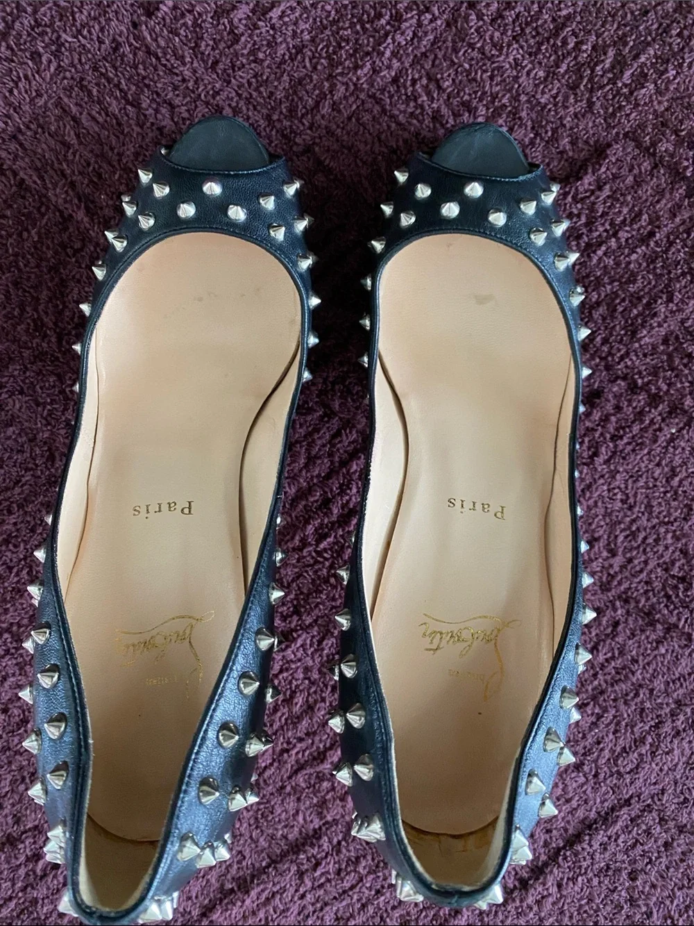 Christian Louboutin Black Studded Peep-Toe Pumps